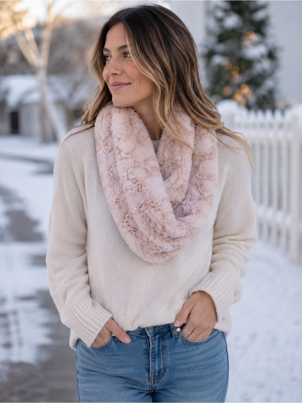 Plush Faux Fur Scarf & Wrap in Blush Pink